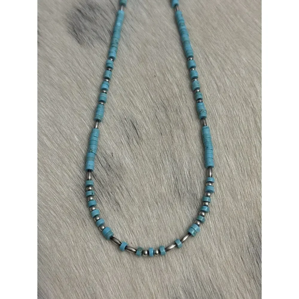 Native American Sterling Silver Navajo Torpedo Pearl HEISHI Turquoise Necklace